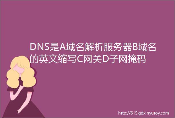 DNS是A域名解析服务器B域名的英文缩写C网关D子网掩码